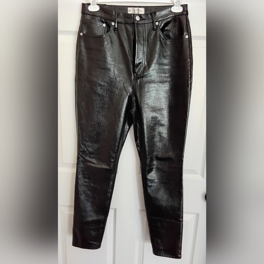 We The Free Shiny Black High Waisted Skinny Faux Leather Pants